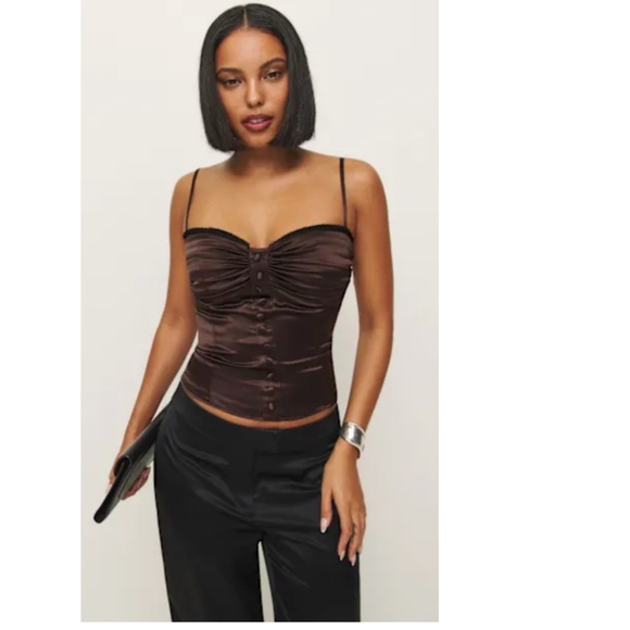 Reformation Ursula Top - 100% Silk- Size 0 (XS) - Dark Brown - Picture 13 of 13